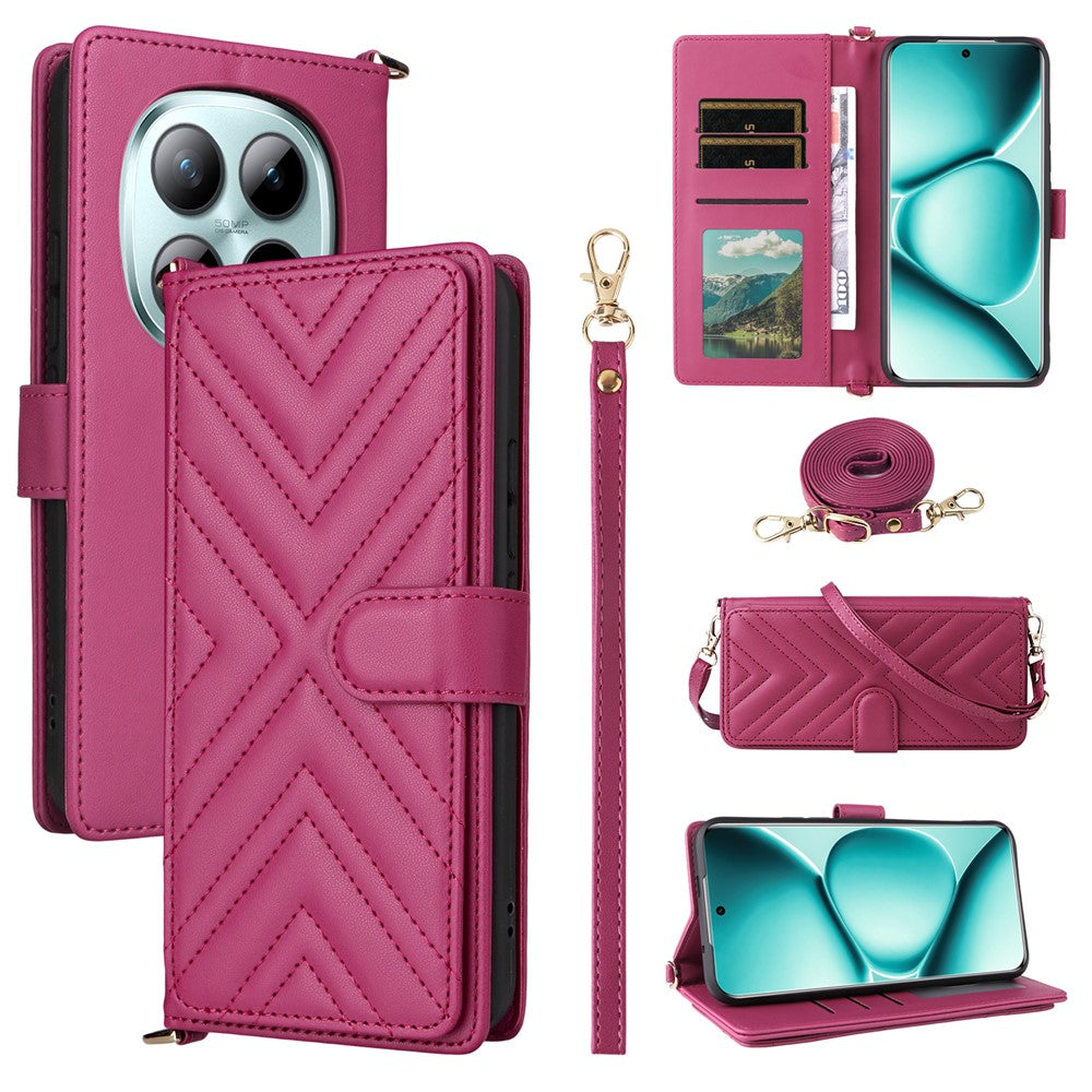 For Xiaomi Redmi Note 15 Pro 4G (Global) Leather Case Stand Wallet Phone Cover with Shoulder / Wrist Strap - Rose
