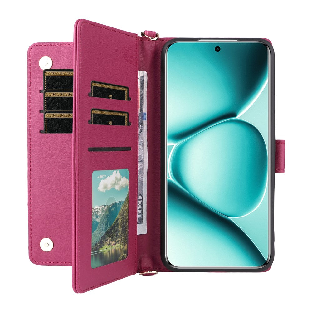 For Xiaomi Redmi Note 15 Pro 4G (Global) Leather Case Stand Wallet Phone Cover with Shoulder / Wrist Strap - Rose