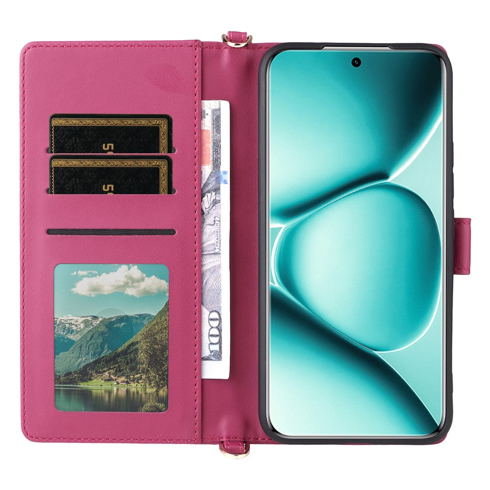 For Xiaomi Redmi Note 15 Pro 4G (Global) Leather Case Stand Wallet Phone Cover with Shoulder / Wrist Strap - Rose
