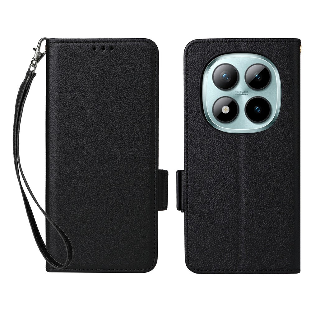 For Xiaomi Redmi Note 15 Pro 4G (Global) Case Litchi Texture Wallet Leather Phone Cover with Wrist Strap - Black