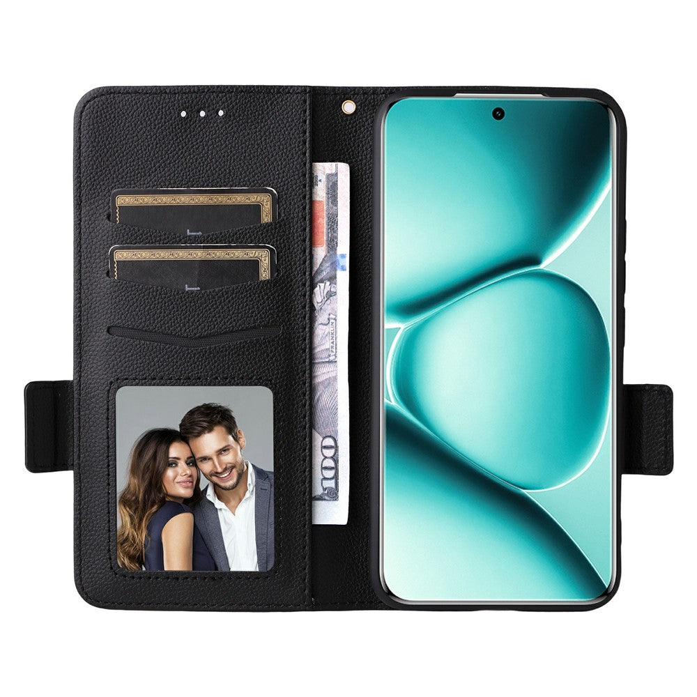 For Xiaomi Redmi Note 15 Pro 4G (Global) Case Litchi Texture Wallet Leather Phone Cover with Wrist Strap - Black