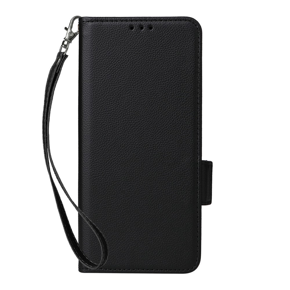 For Xiaomi Redmi Note 15 Pro 4G (Global) Case Litchi Texture Wallet Leather Phone Cover with Wrist Strap - Black