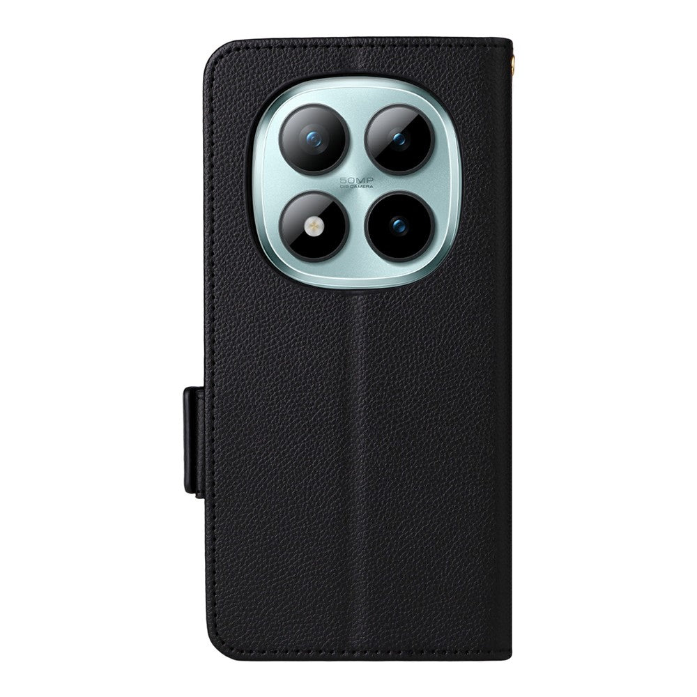 For Xiaomi Redmi Note 15 Pro 4G (Global) Case Litchi Texture Wallet Leather Phone Cover with Wrist Strap - Black
