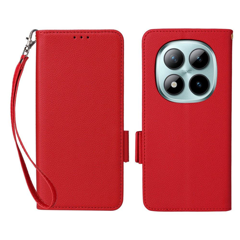For Xiaomi Redmi Note 15 Pro 4G (Global) Case Litchi Texture Wallet Leather Phone Cover with Wrist Strap - Red
