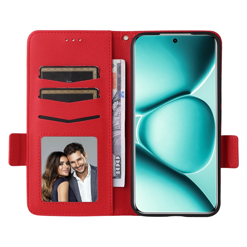 For Xiaomi Redmi Note 15 Pro 4G (Global) Case Litchi Texture Wallet Leather Phone Cover with Wrist Strap - Red