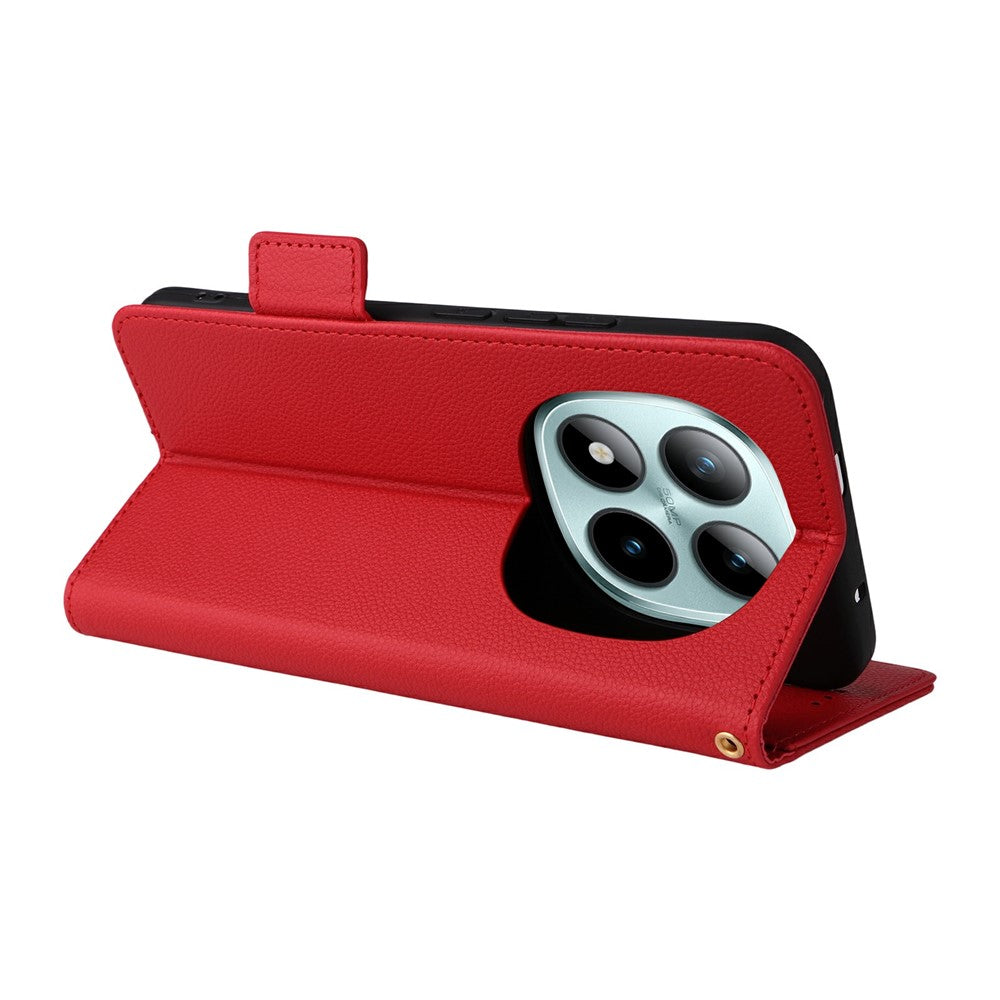 For Xiaomi Redmi Note 15 Pro 4G (Global) Case Litchi Texture Wallet Leather Phone Cover with Wrist Strap - Red