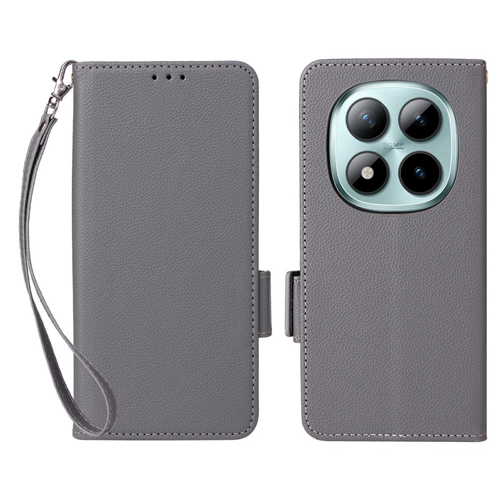 For Xiaomi Redmi Note 15 Pro 4G (Global) Case Litchi Texture Wallet Leather Phone Cover with Wrist Strap - Grey