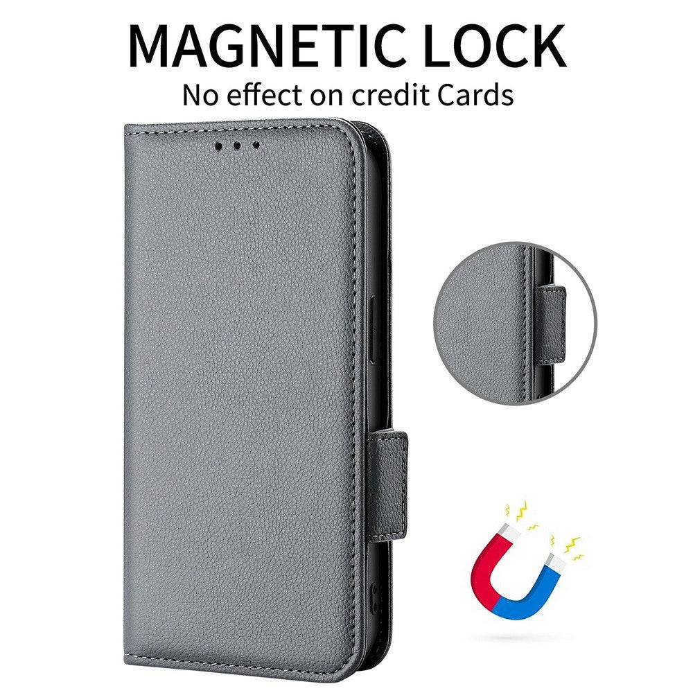 For Xiaomi Redmi Note 15 Pro 4G (Global) Case Litchi Texture Wallet Leather Phone Cover with Wrist Strap - Grey