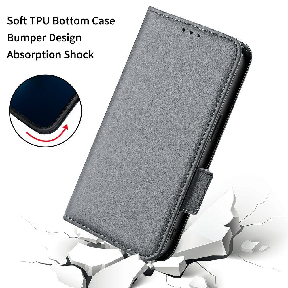 For Xiaomi Redmi Note 15 Pro 4G (Global) Case Litchi Texture Wallet Leather Phone Cover with Wrist Strap - Grey