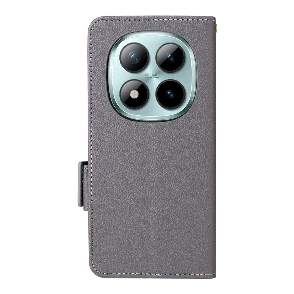 For Xiaomi Redmi Note 15 Pro 4G (Global) Case Litchi Texture Wallet Leather Phone Cover with Wrist Strap - Grey