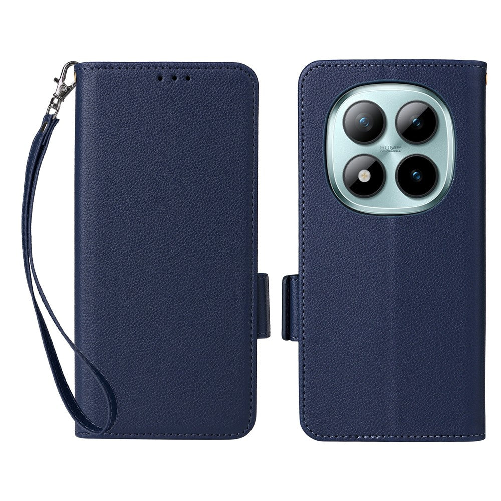 For Xiaomi Redmi Note 15 Pro 4G (Global) Case Litchi Texture Wallet Leather Phone Cover with Wrist Strap - Dark Blue