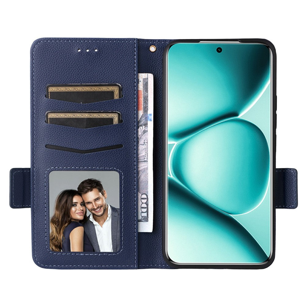 For Xiaomi Redmi Note 15 Pro 4G (Global) Case Litchi Texture Wallet Leather Phone Cover with Wrist Strap - Dark Blue