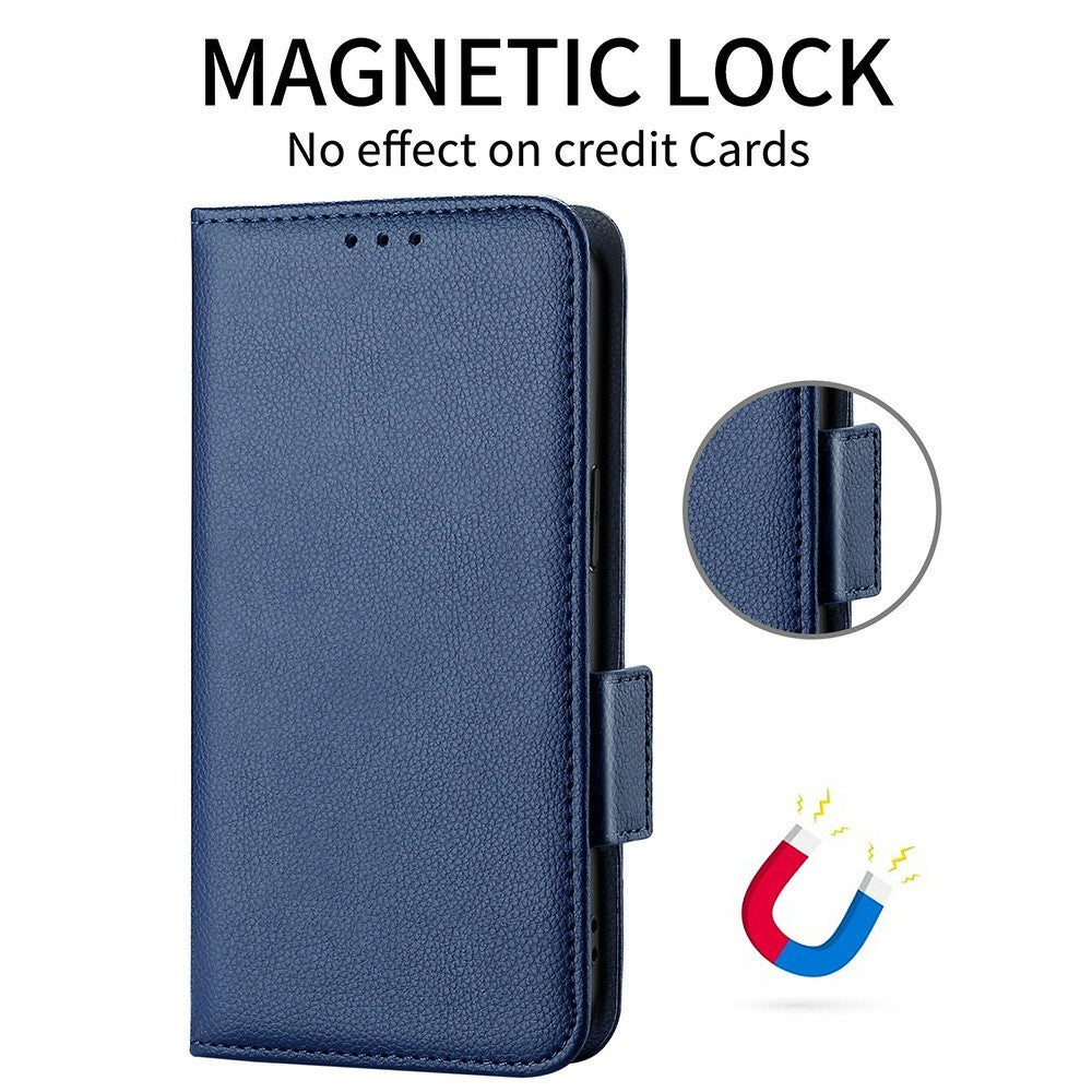 For Xiaomi Redmi Note 15 Pro 4G (Global) Case Litchi Texture Wallet Leather Phone Cover with Wrist Strap - Dark Blue