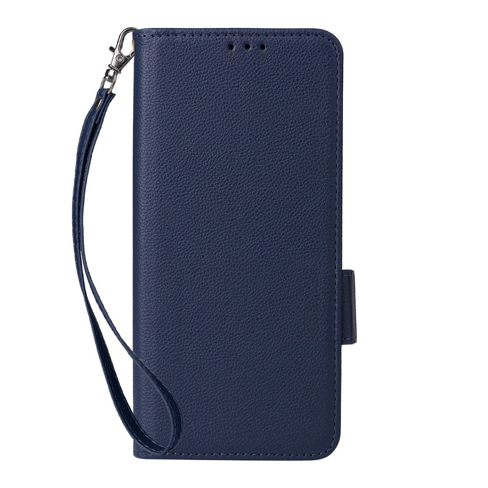 For Xiaomi Redmi Note 15 Pro 4G (Global) Case Litchi Texture Wallet Leather Phone Cover with Wrist Strap - Dark Blue