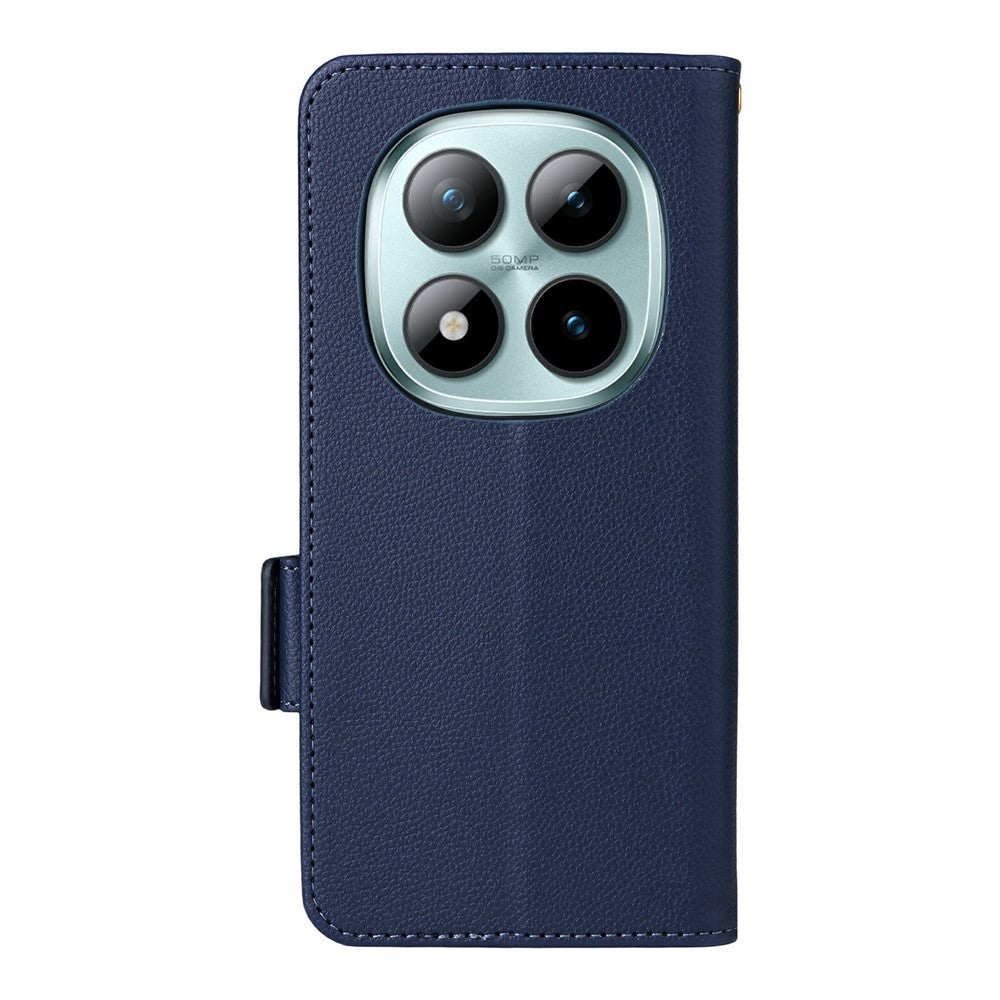 For Xiaomi Redmi Note 15 Pro 4G (Global) Case Litchi Texture Wallet Leather Phone Cover with Wrist Strap - Dark Blue