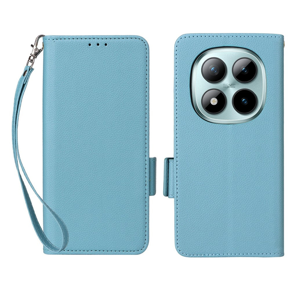 For Xiaomi Redmi Note 15 Pro 4G (Global) Case Litchi Texture Wallet Leather Phone Cover with Wrist Strap - Baby Blue