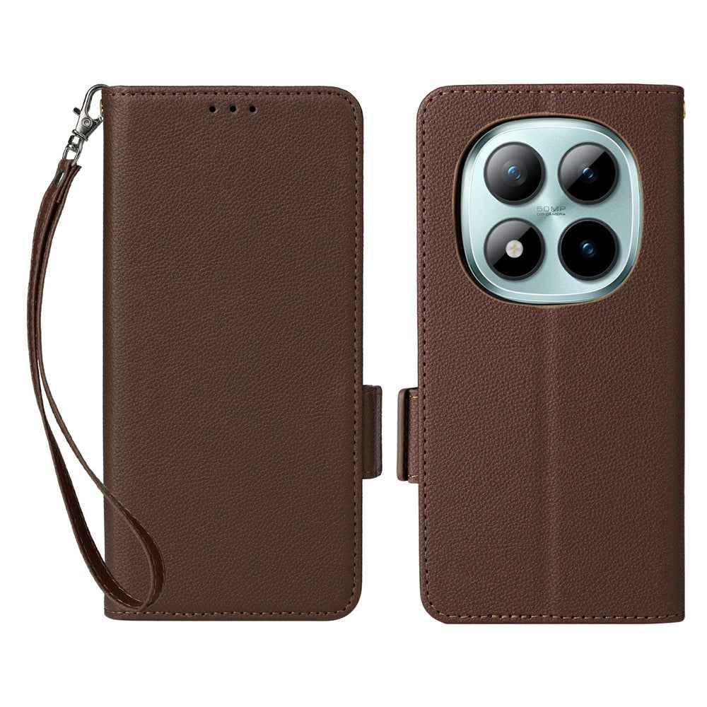 For Xiaomi Redmi Note 15 Pro 4G (Global) Case Litchi Texture Wallet Leather Phone Cover with Wrist Strap - Brown