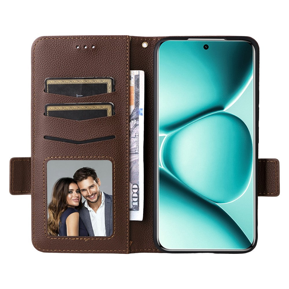 For Xiaomi Redmi Note 15 Pro 4G (Global) Case Litchi Texture Wallet Leather Phone Cover with Wrist Strap - Brown
