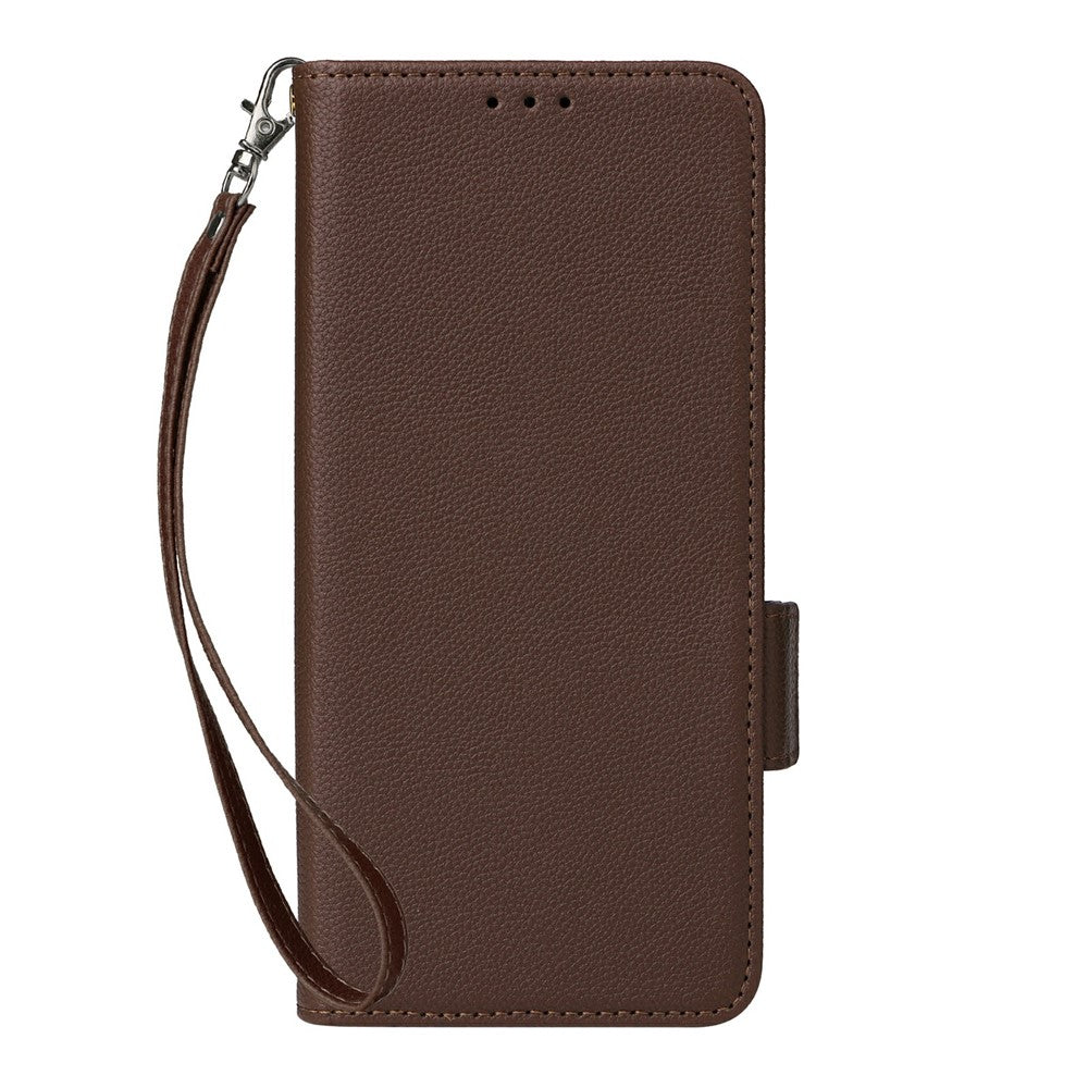 For Xiaomi Redmi Note 15 Pro 4G (Global) Case Litchi Texture Wallet Leather Phone Cover with Wrist Strap - Brown