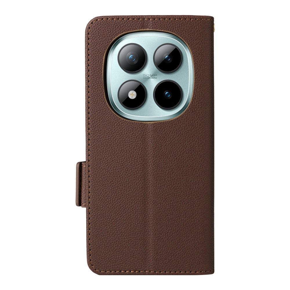 For Xiaomi Redmi Note 15 Pro 4G (Global) Case Litchi Texture Wallet Leather Phone Cover with Wrist Strap - Brown