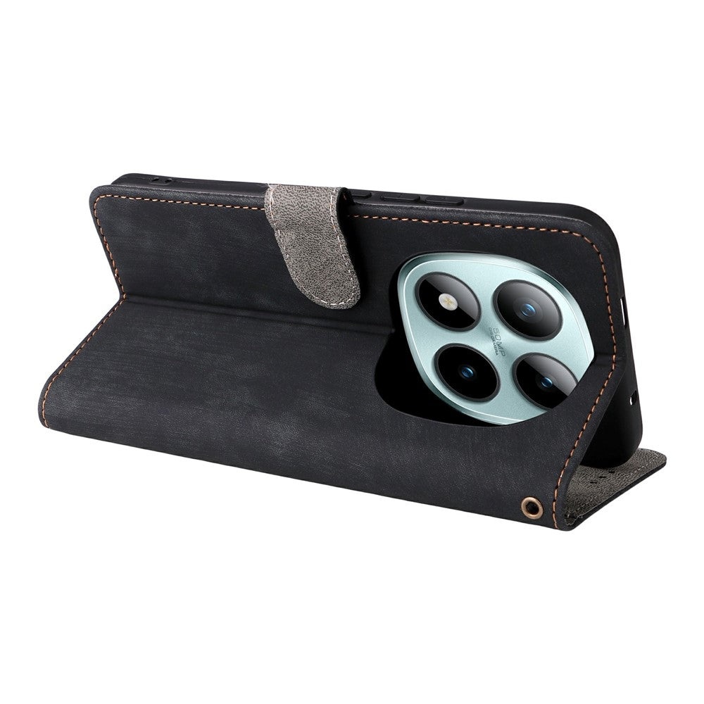 For Xiaomi Redmi Note 15 Pro 4G (Global) Case Wallet RFID Blocking PU Leather Phone Cover Stand with Strap - Black