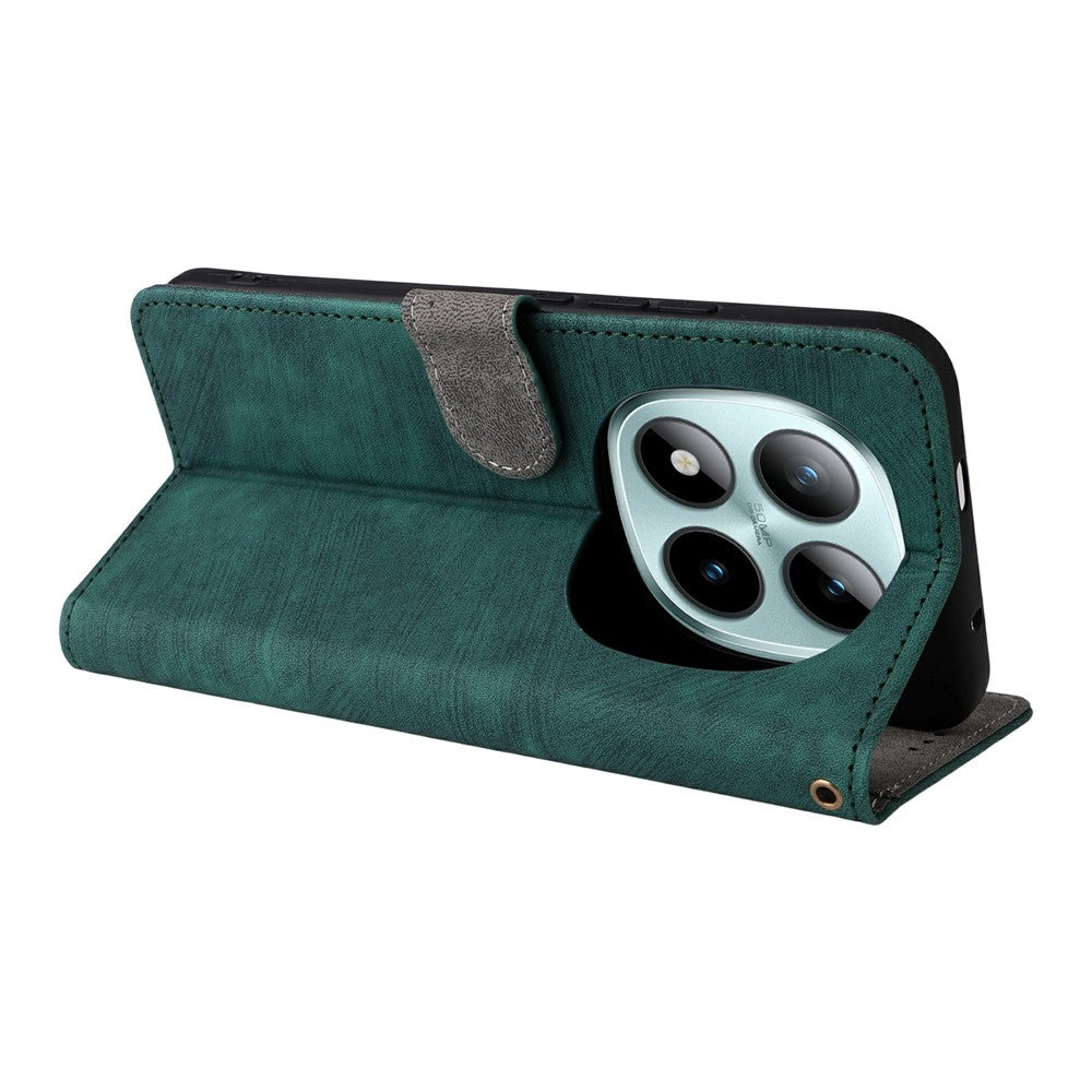 For Xiaomi Redmi Note 15 Pro 4G (Global) Case Wallet RFID Blocking PU Leather Phone Cover Stand with Strap - Green