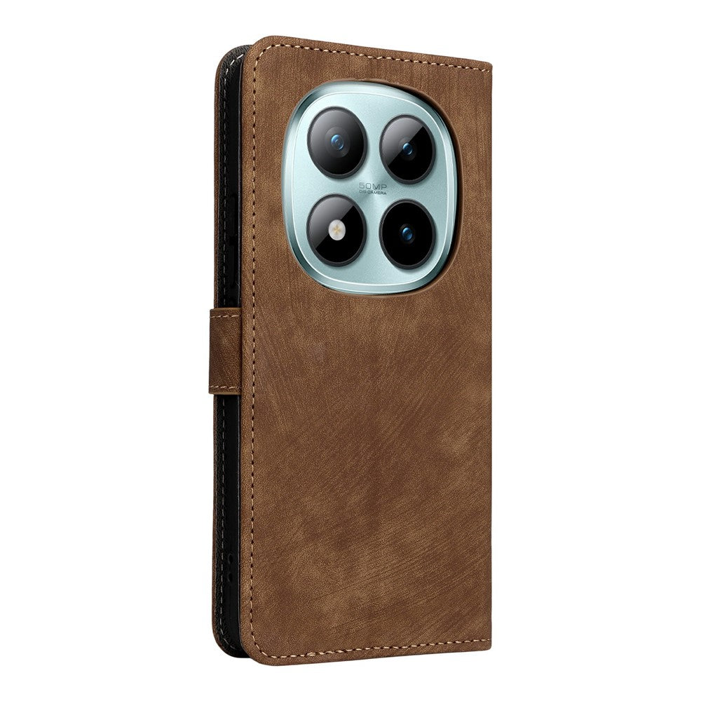 For Xiaomi Redmi Note 15 Pro 4G (Global) Case Wallet RFID Blocking PU Leather Phone Cover Stand with Strap - Brown