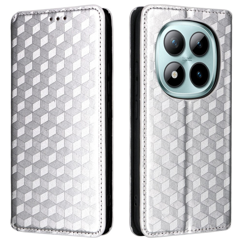 For Xiaomi Redmi Note 15 Pro 4G (Global) Case Wallet Rhombus Imprinted PU Leather Phone Cover - Silver