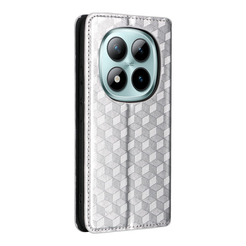 For Xiaomi Redmi Note 15 Pro 4G (Global) Case Wallet Rhombus Imprinted PU Leather Phone Cover - Silver
