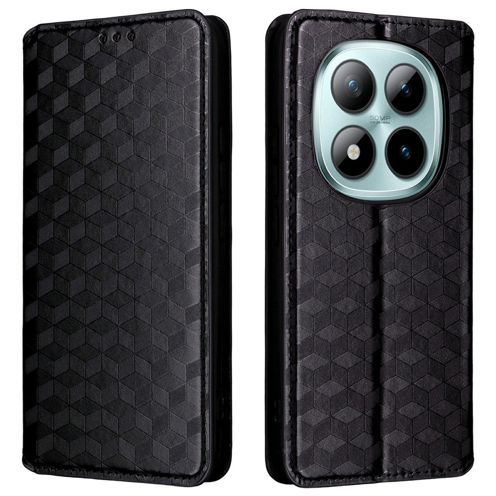 For Xiaomi Redmi Note 15 Pro 4G (Global) Case Wallet Rhombus Imprinted PU Leather Phone Cover - Black
