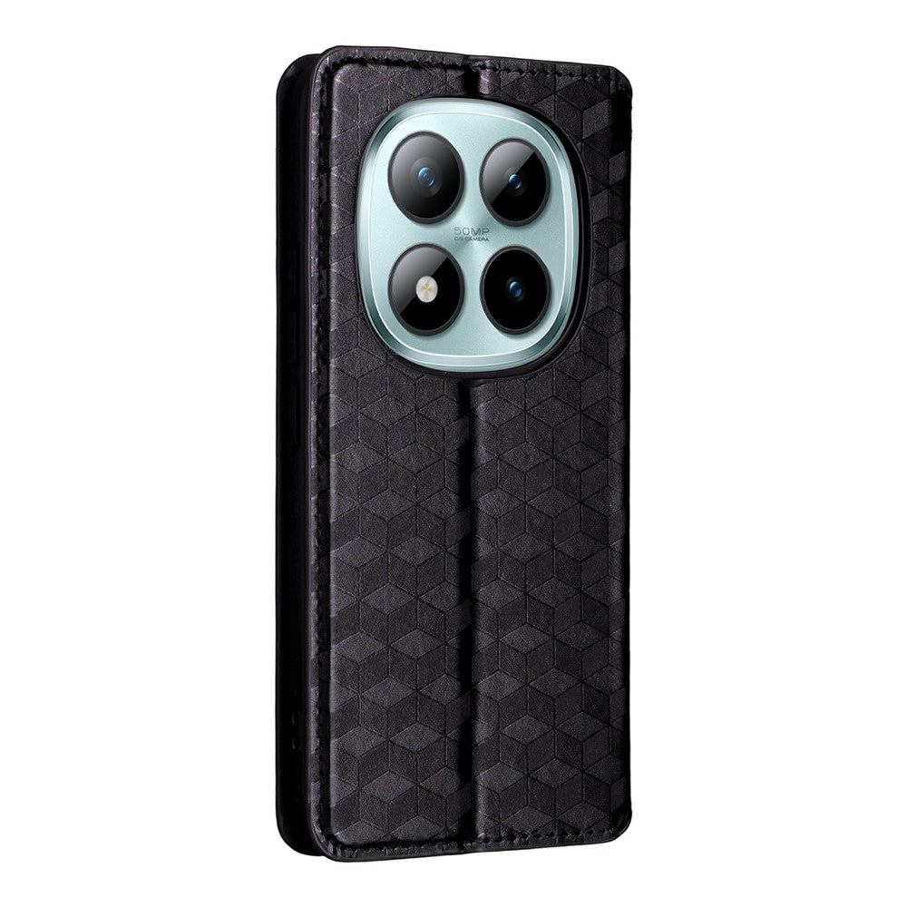 For Xiaomi Redmi Note 15 Pro 4G (Global) Case Wallet Rhombus Imprinted PU Leather Phone Cover - Black