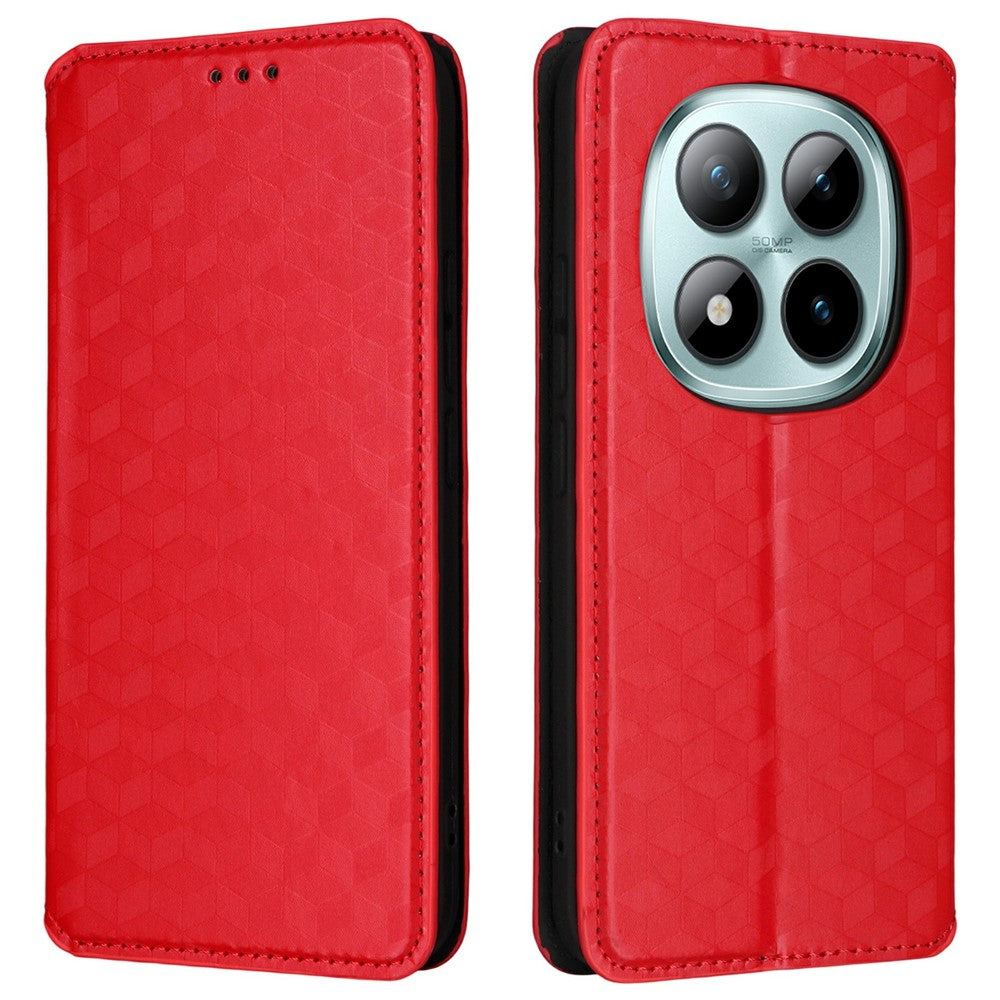 For Xiaomi Redmi Note 15 Pro 4G (Global) Case Wallet Rhombus Imprinted PU Leather Phone Cover - Red