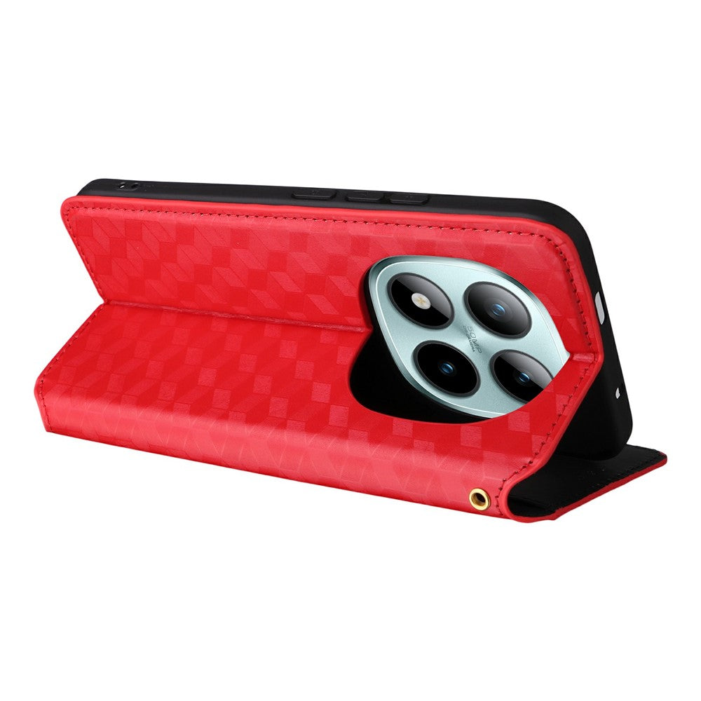 For Xiaomi Redmi Note 15 Pro 4G (Global) Case Wallet Rhombus Imprinted PU Leather Phone Cover - Red
