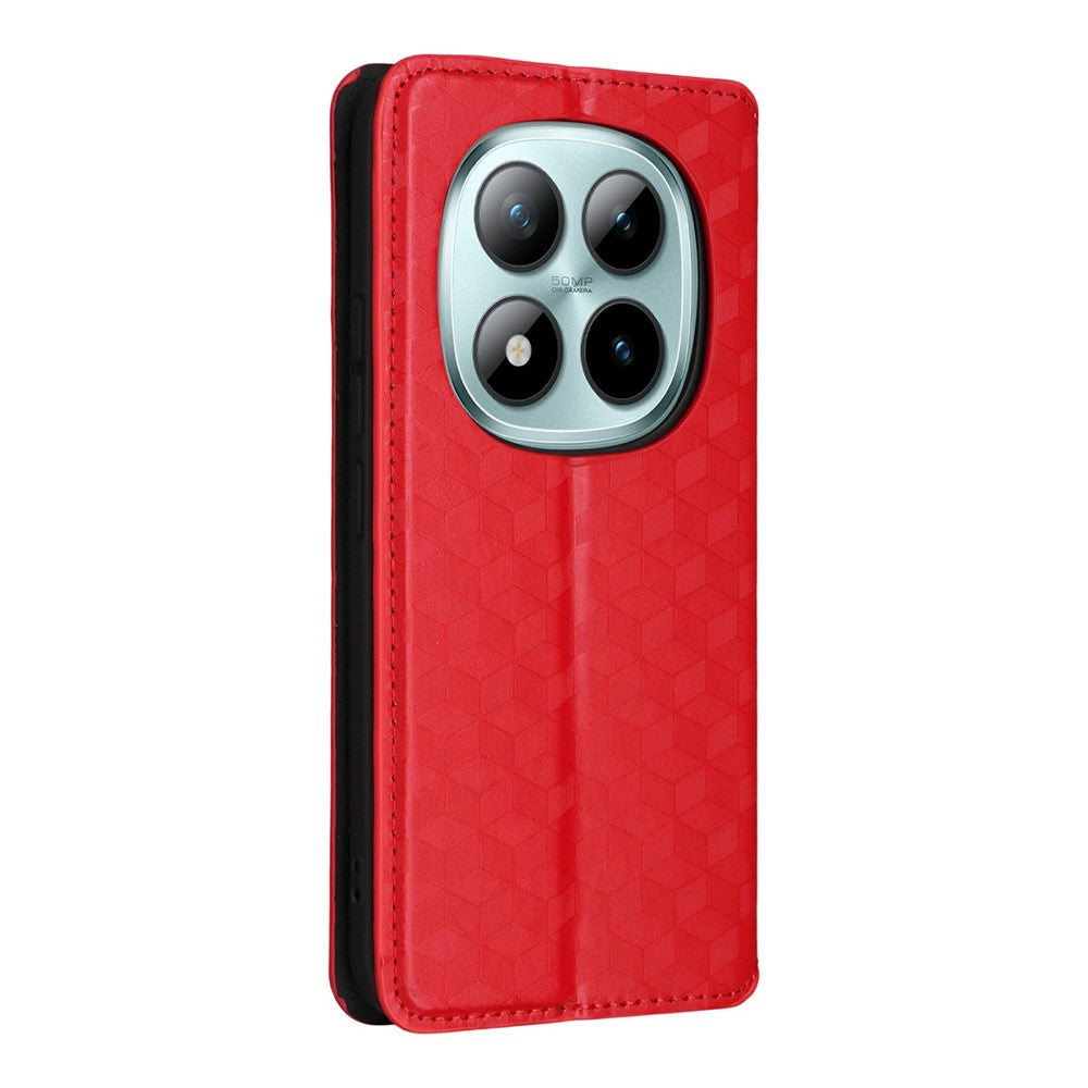 For Xiaomi Redmi Note 15 Pro 4G (Global) Case Wallet Rhombus Imprinted PU Leather Phone Cover - Red