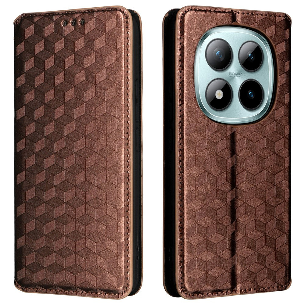 For Xiaomi Redmi Note 15 Pro 4G (Global) Case Wallet Rhombus Imprinted PU Leather Phone Cover - Brown