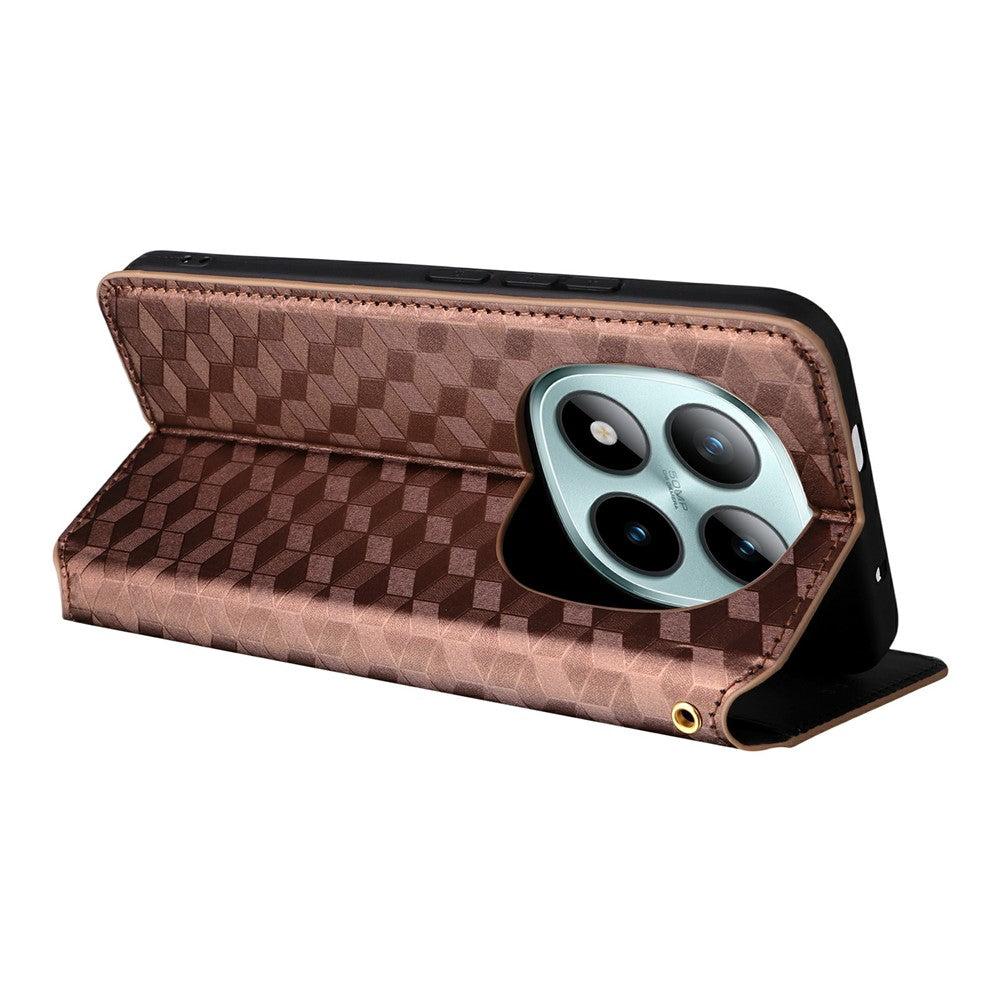 For Xiaomi Redmi Note 15 Pro 4G (Global) Case Wallet Rhombus Imprinted PU Leather Phone Cover - Brown