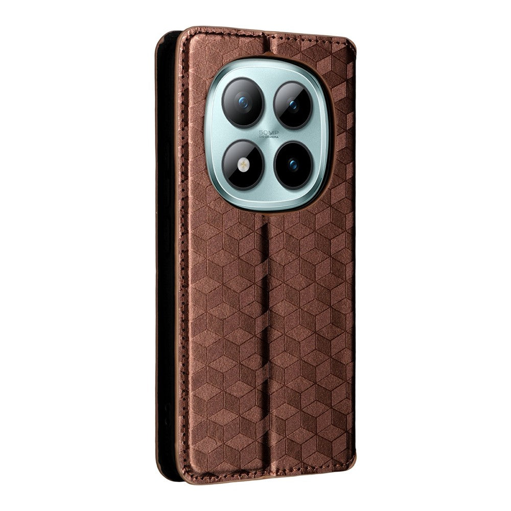 For Xiaomi Redmi Note 15 Pro 4G (Global) Case Wallet Rhombus Imprinted PU Leather Phone Cover - Brown