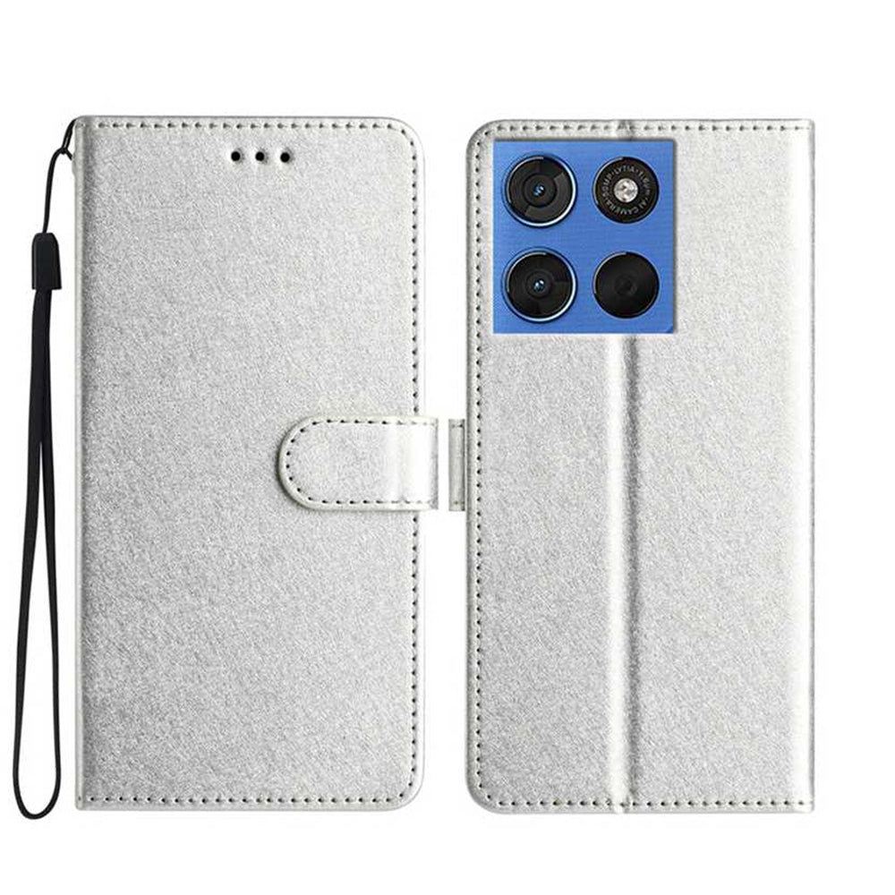 For Motorola Edge 70 5G Wallet Case Leather Folio Phone Cover Magnetic Clasp - Silver