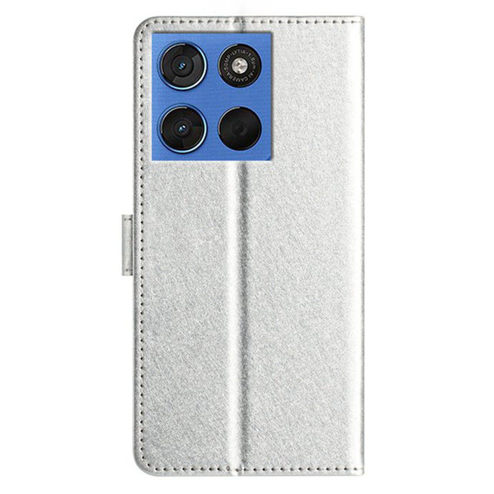For Motorola Edge 70 5G Wallet Case Leather Folio Phone Cover Magnetic Clasp - Silver
