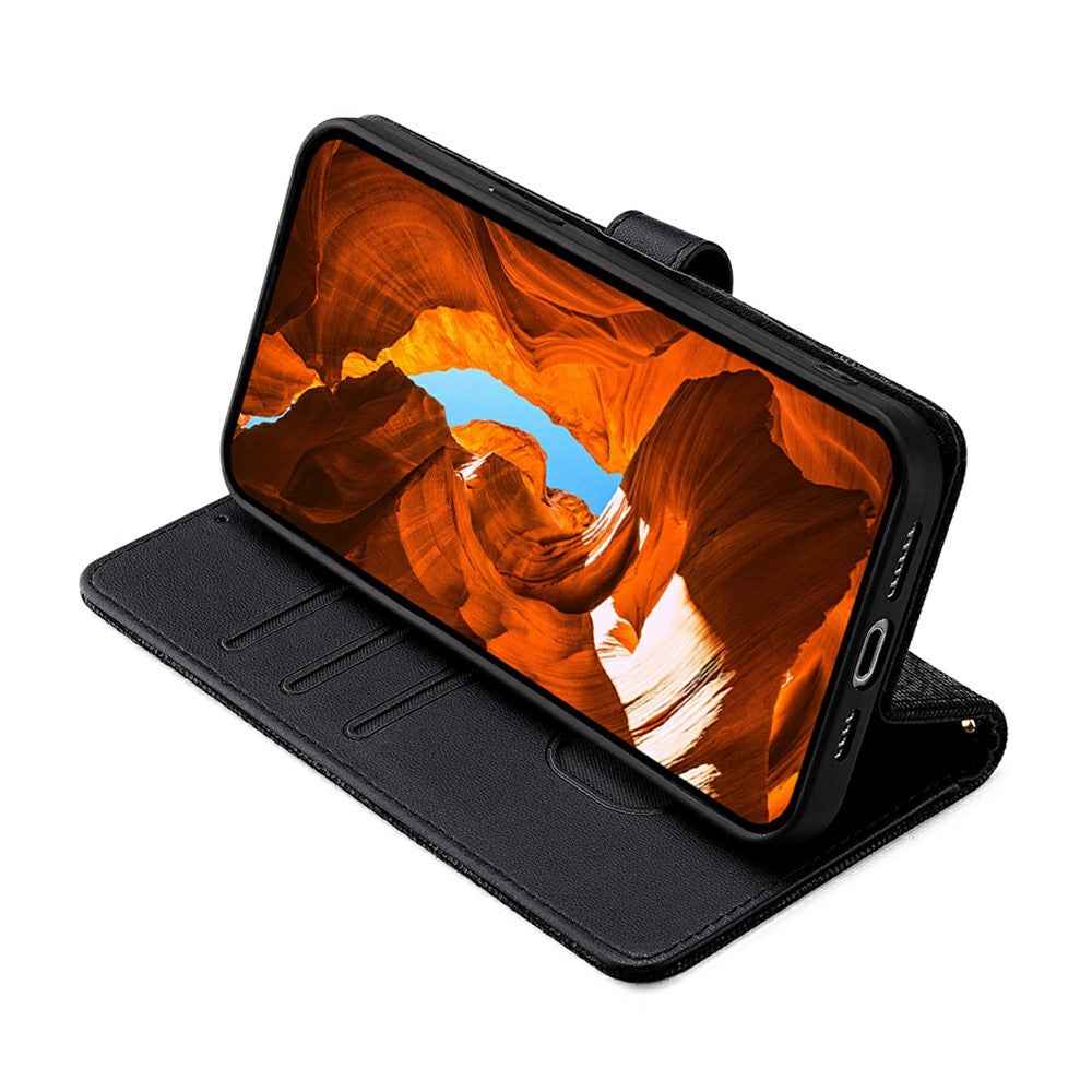 For Xiaomi 17 Pro Case Metal I-Buckle PU Leather Wallet Phone Cover - Black