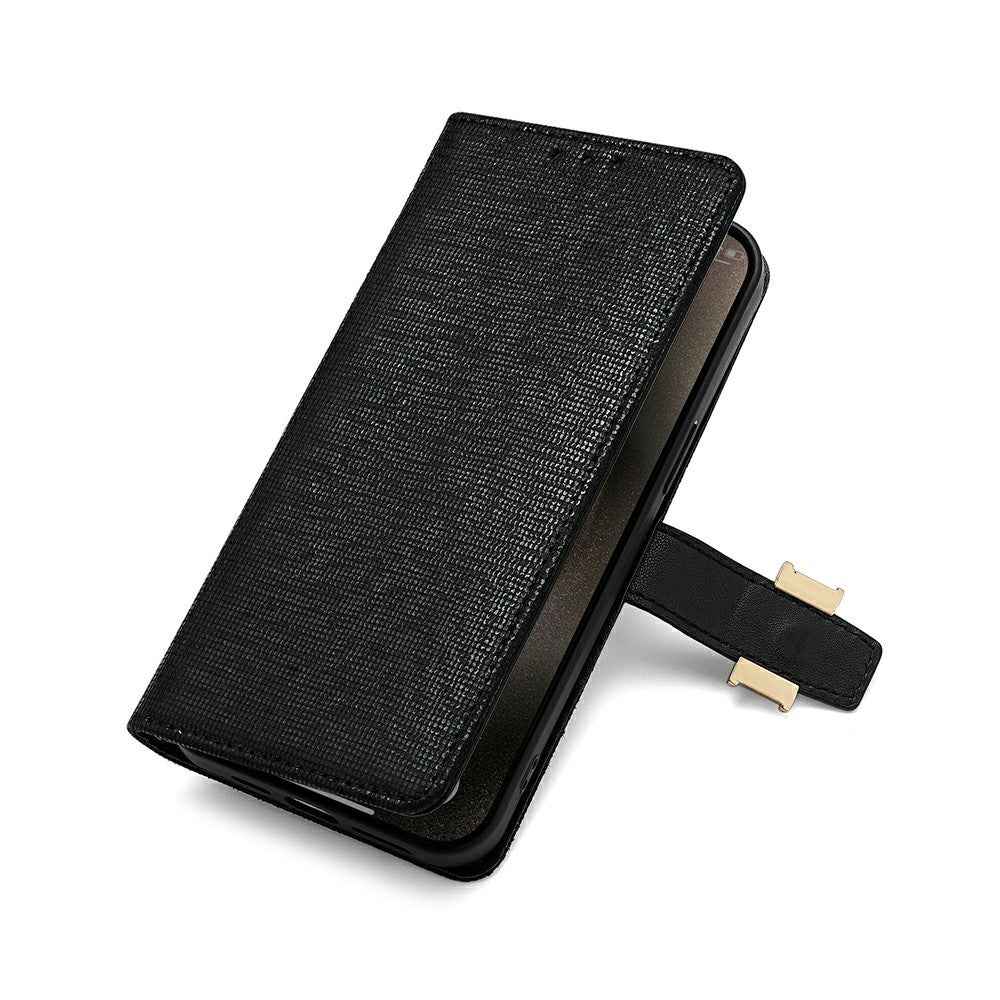 For Xiaomi 17 Pro Case Metal I-Buckle PU Leather Wallet Phone Cover - Black
