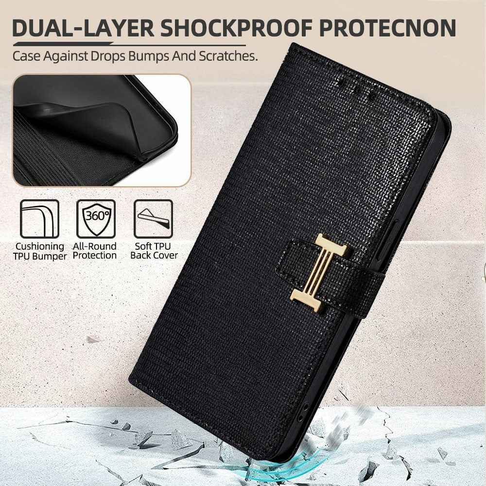 For Xiaomi 17 Pro Case Metal I-Buckle PU Leather Wallet Phone Cover - Black