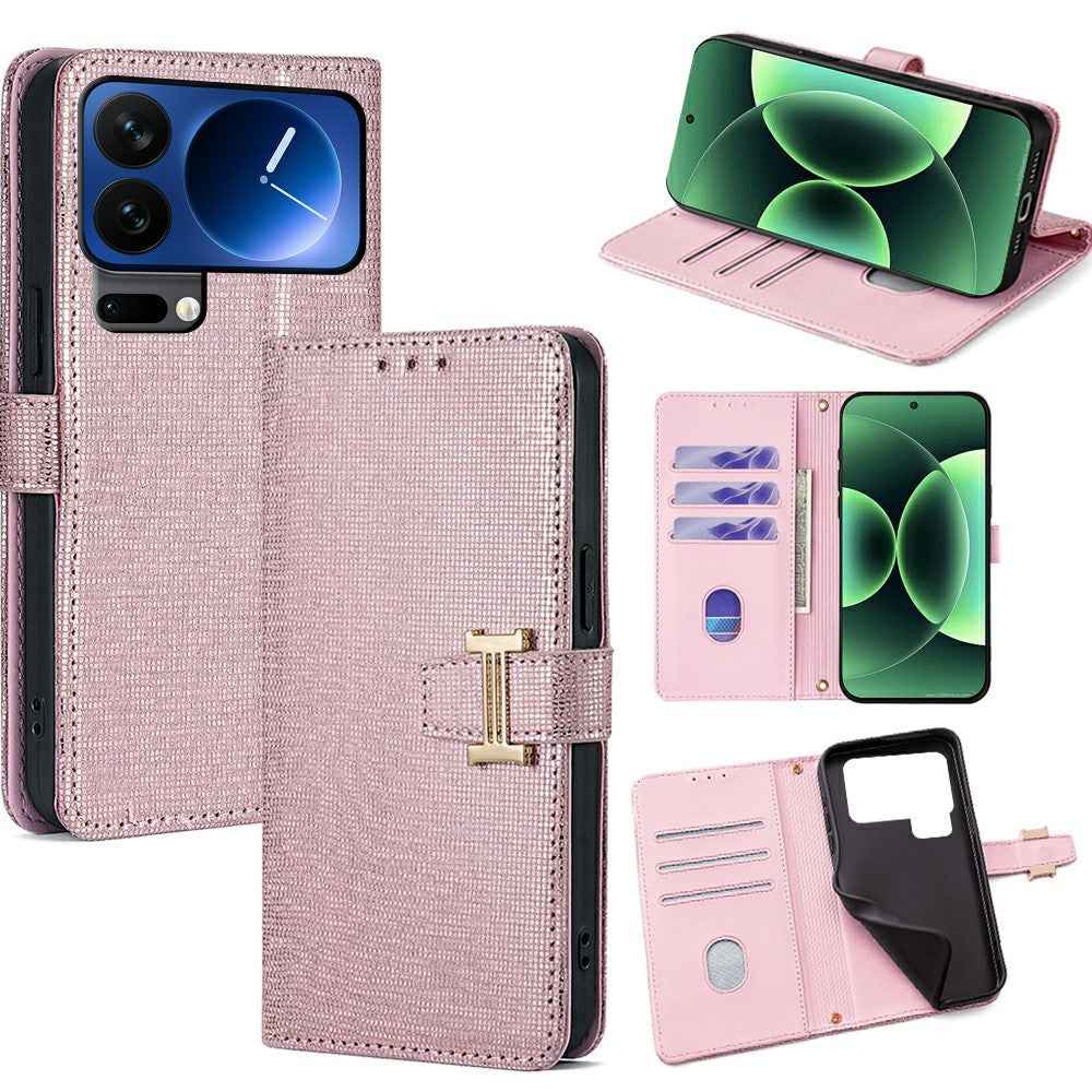 For Xiaomi 17 Pro Case Metal I-Buckle PU Leather Wallet Phone Cover - Rose Gold
