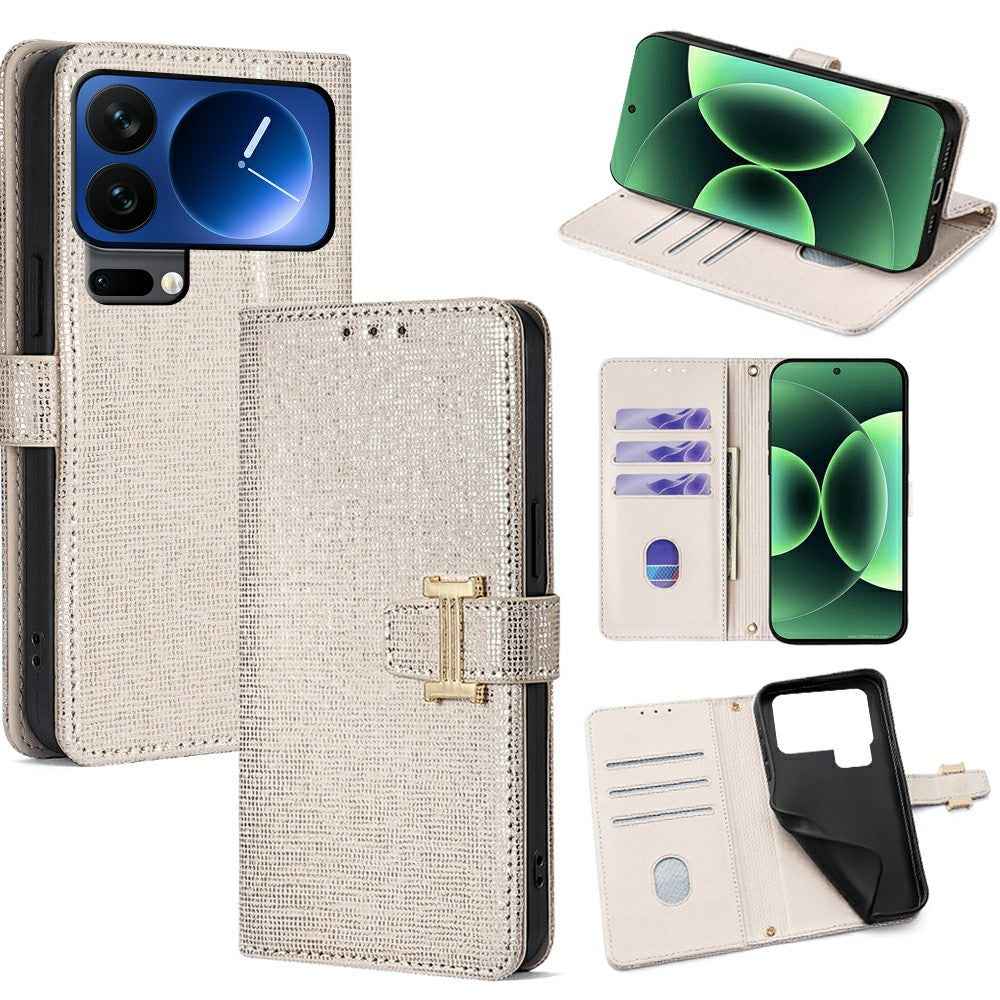 For Xiaomi 17 Pro Case Metal I-Buckle PU Leather Wallet Phone Cover - White