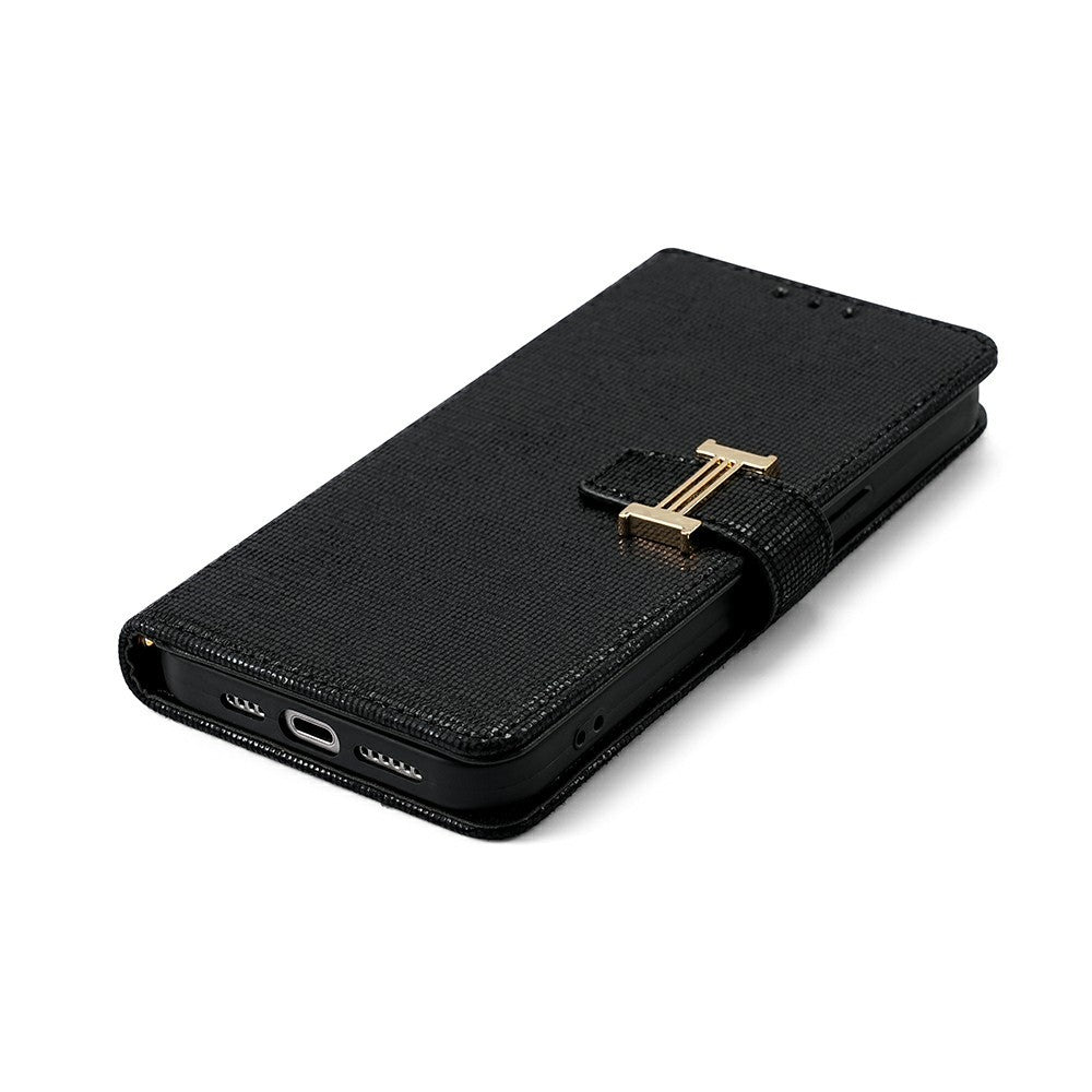 For Xiaomi 17 Pro Max Case Metal I-Buckle PU Leather Wallet Phone Cover - Black