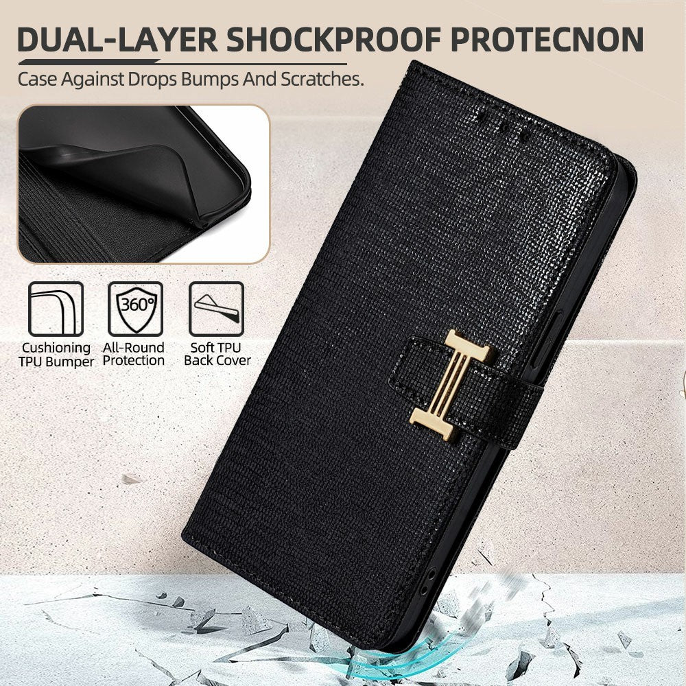 For Xiaomi 17 Pro Max Case Metal I-Buckle PU Leather Wallet Phone Cover - Black