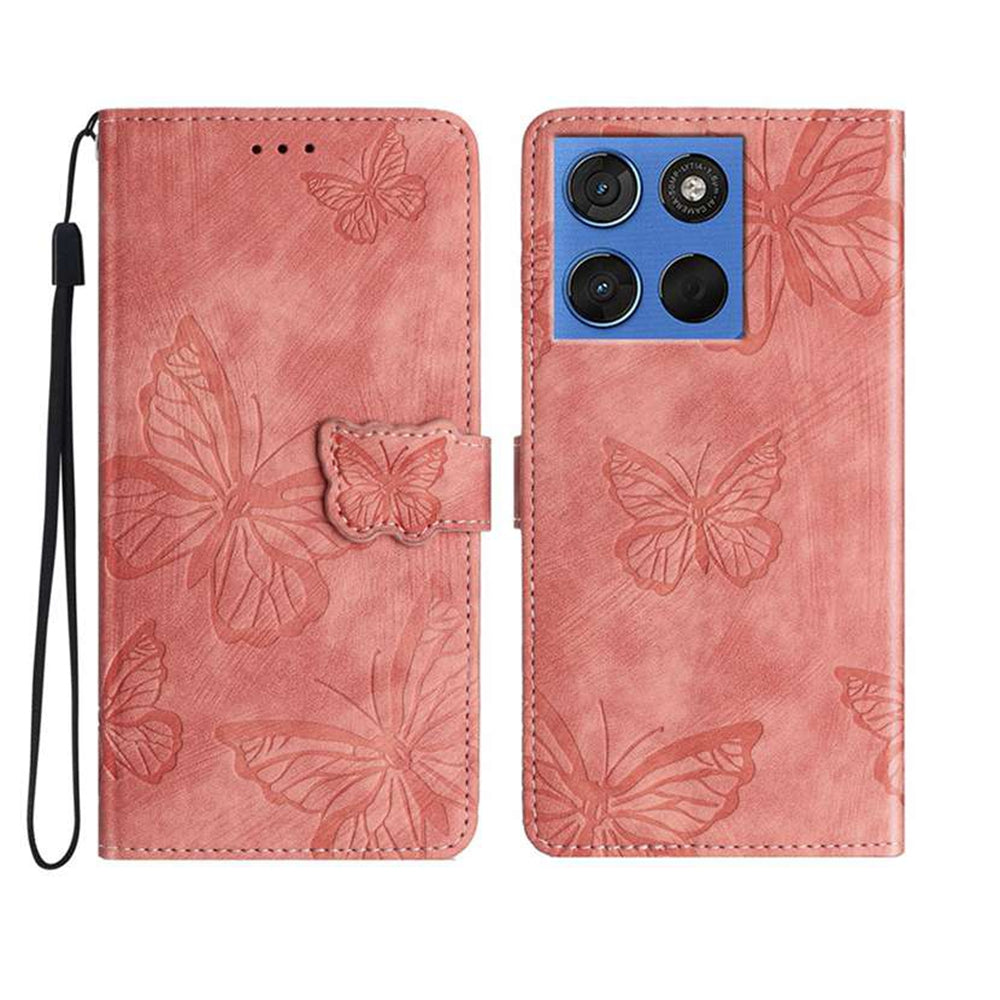 For Motorola Edge 70 5G Case Butterfly Design Flip Wallet Leather Phone Cover Skin-Touch - Pink