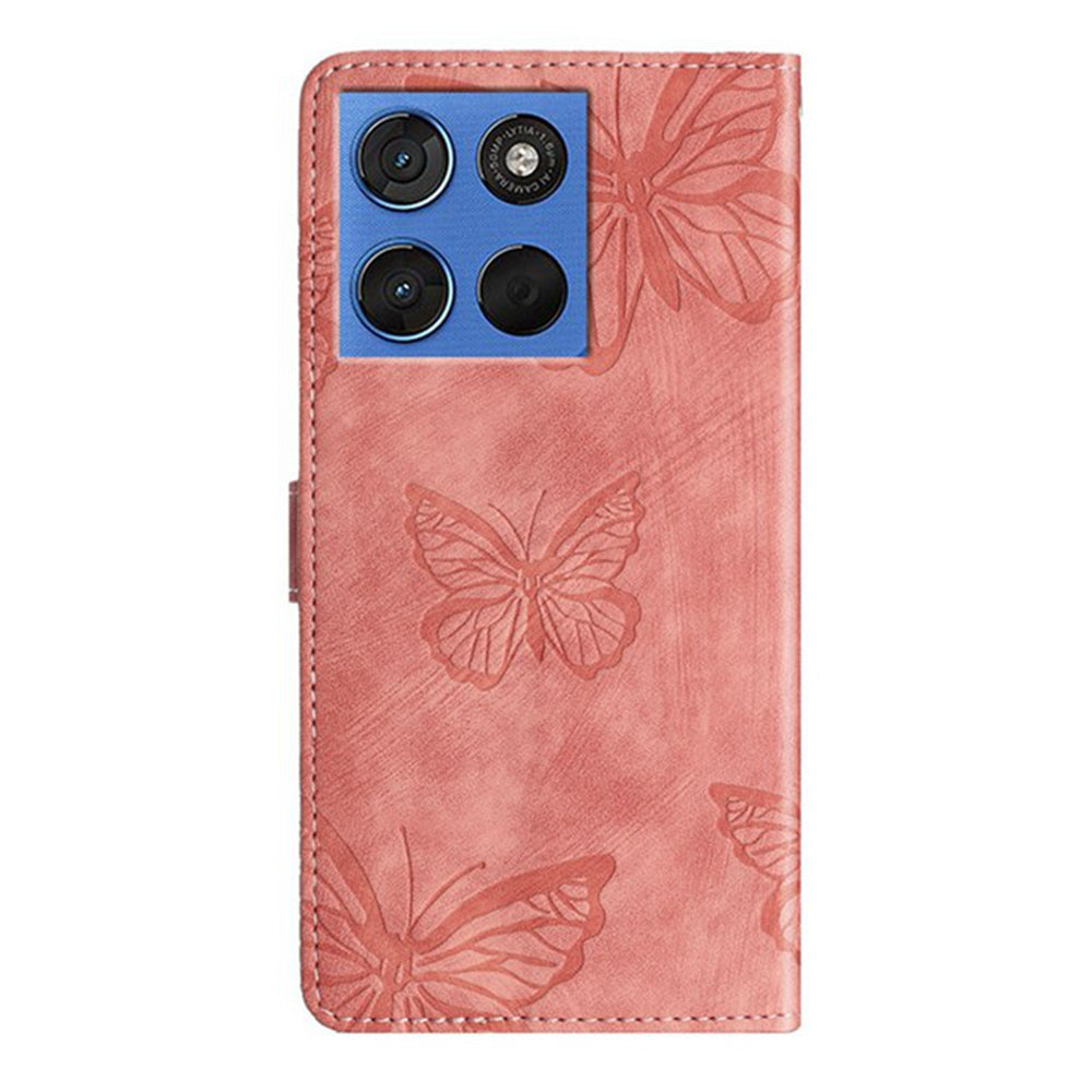 For Motorola Edge 70 5G Case Butterfly Design Flip Wallet Leather Phone Cover Skin-Touch - Pink