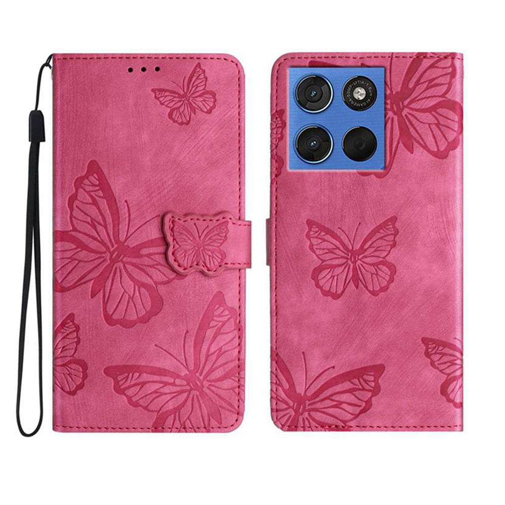 For Motorola Edge 70 5G Case Butterfly Design Flip Wallet Leather Phone Cover Skin-Touch - Rose