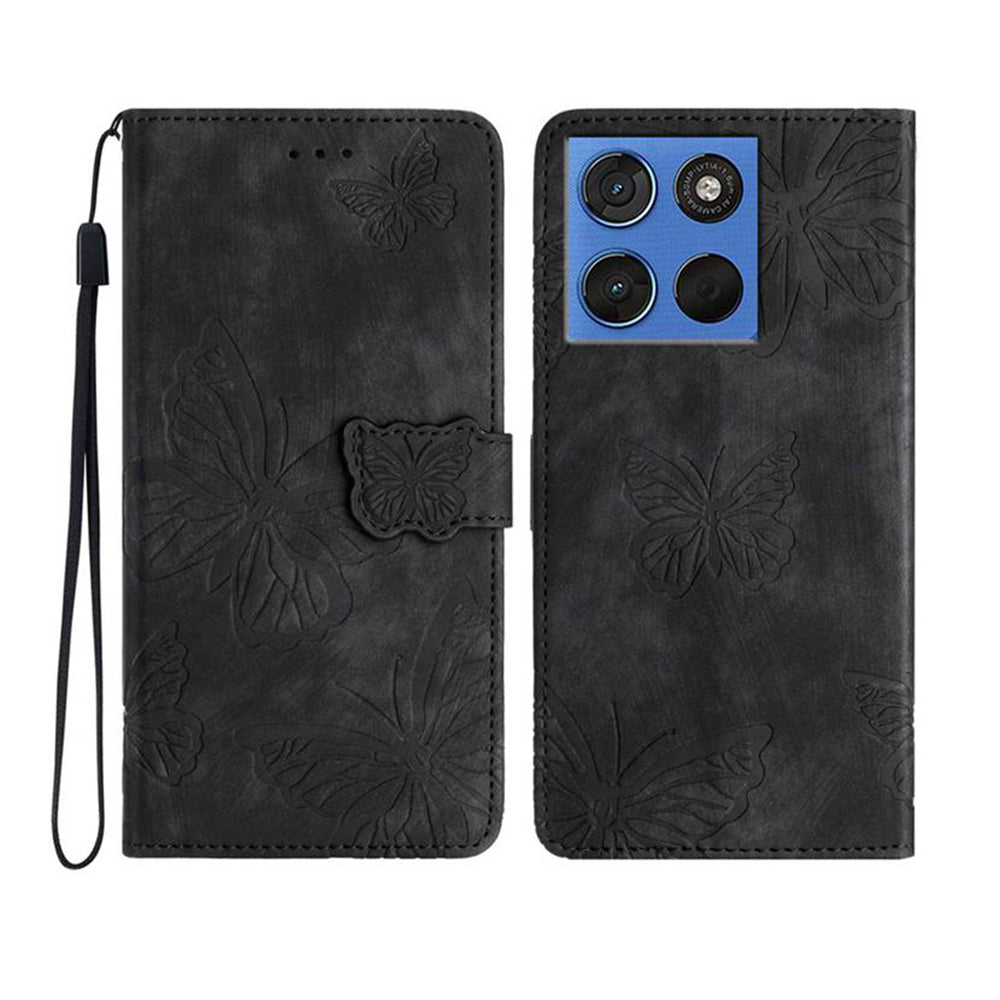 For Motorola Edge 70 5G Case Butterfly Design Flip Wallet Leather Phone Cover Skin-Touch - Black